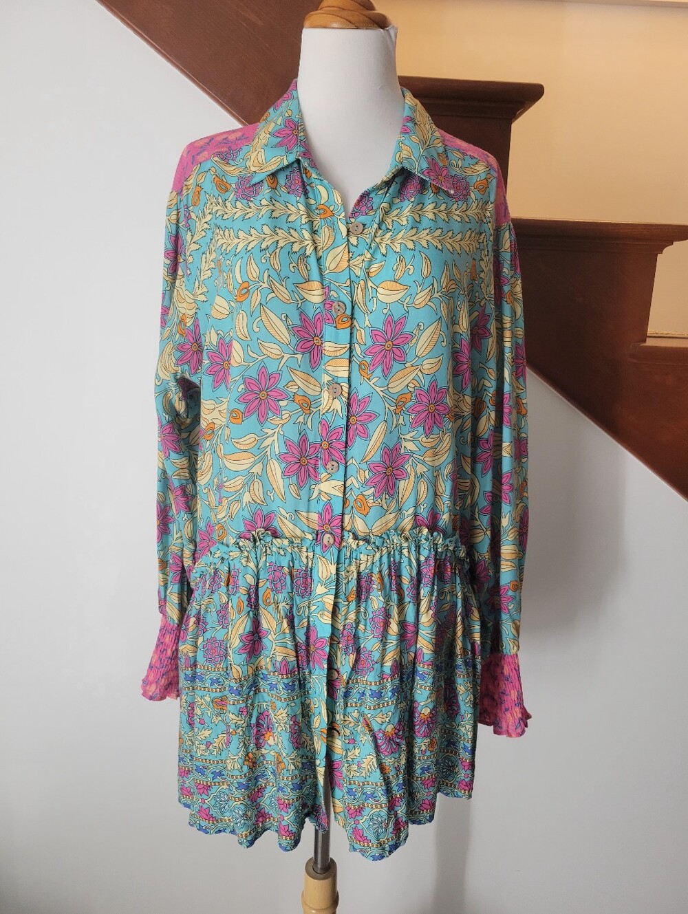 THML Floral Button-Front Women’s Ruffle Long Sleeve Dress Size M New